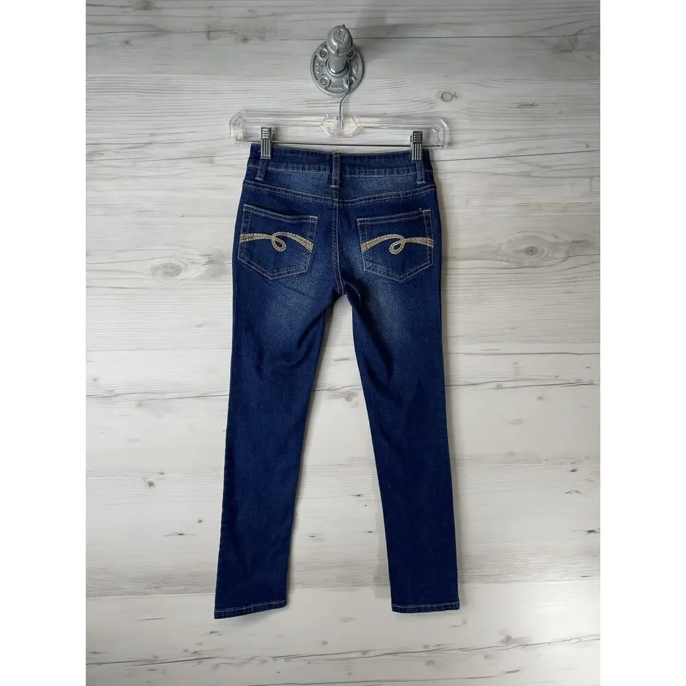 Justice Jeans Girls 8 Dark Wash‎ Simply Low Super Skinny Rhinestone Embellished